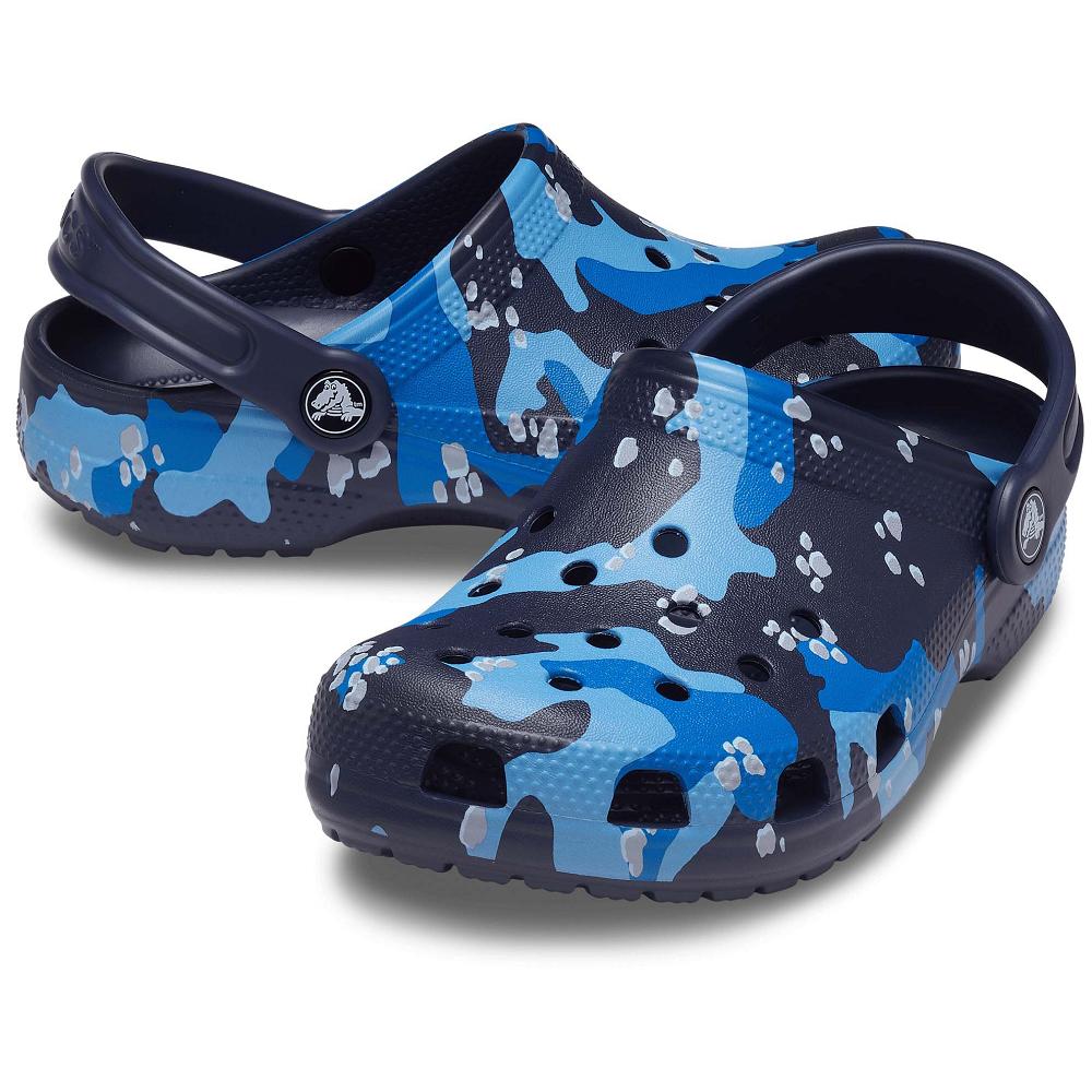 Navy / Multi Girls' Crocs Classic Camo Clogs | NZ 1507NWYB